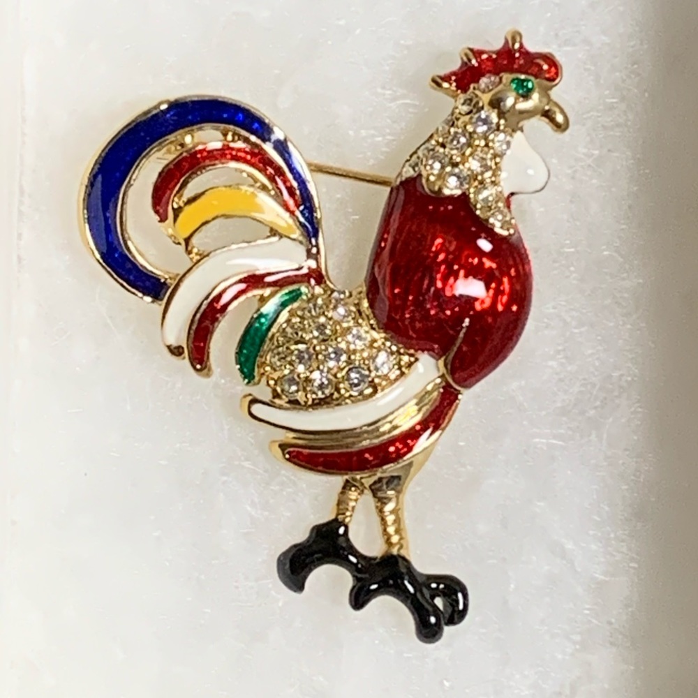 Rooster fashion brooch
